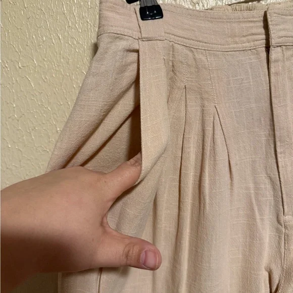 Free People Lotta Love Linen Trousers Pebble Tan Wide Leg Pants Size‎ 4 - Picture 5 of 9